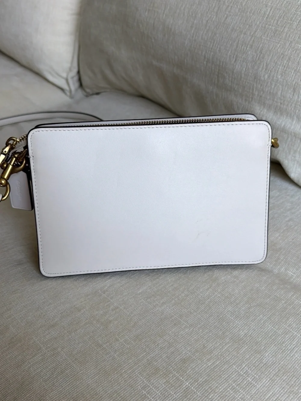 Coach White Leather Crossbody with Gold Chain
